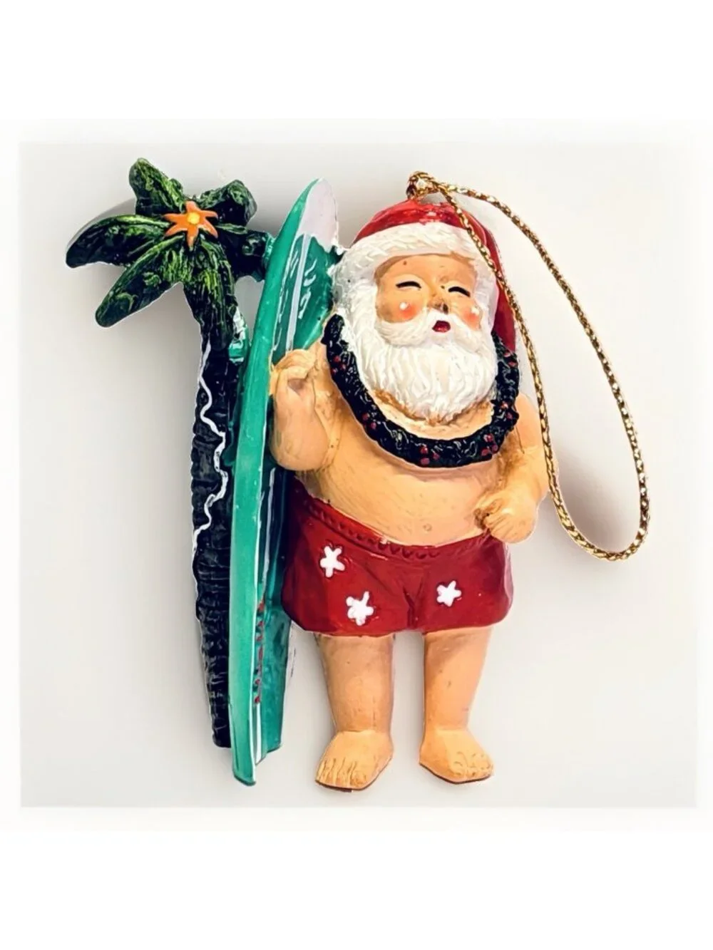 Island Heritage Hawaii Ornaments Lot of 6 Santa Surfing Canoeing Fishing Shaka